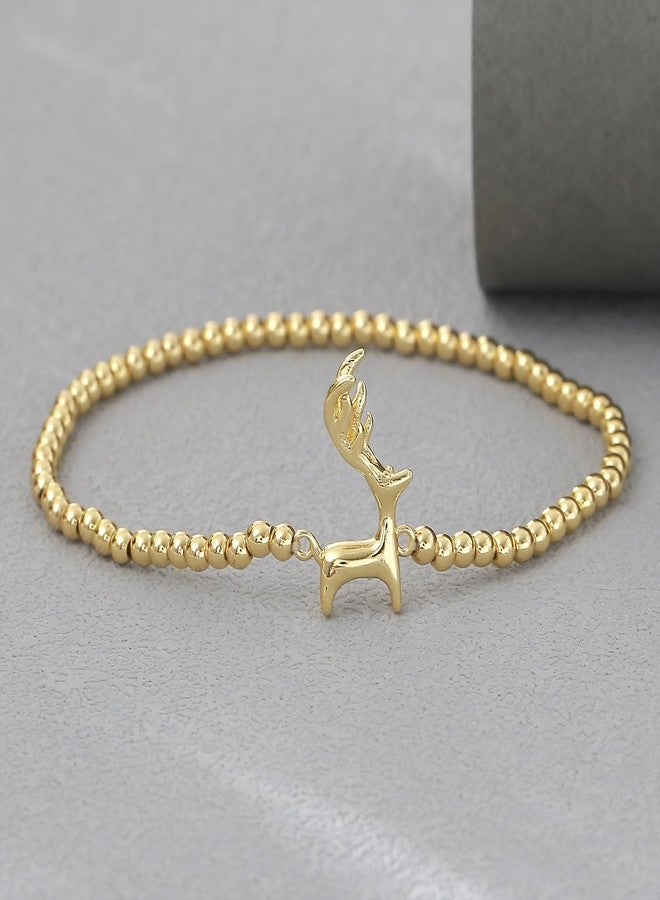 WCRAZYE Christmas Bracelet for Women Delicate Gold Bead Snowflake Reindeer Santa Claus Candy Cane Bracelets Christmas Accessories Jewelry Gift (Reindeer) - Image 5